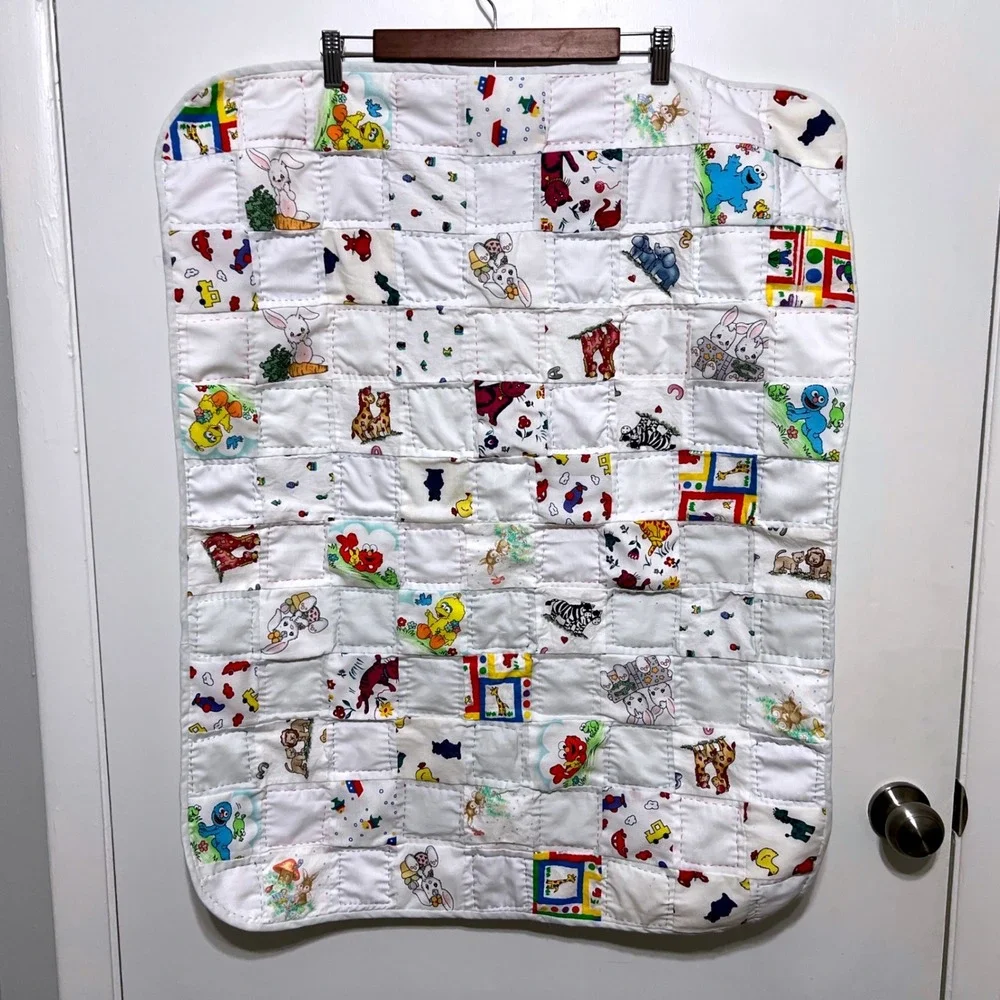 Vintage Handmade Patchwork Baby Quilt Blanket 34x26 Novelty Nostalgic‎ 90s Y2K